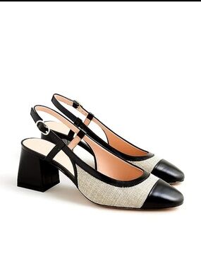 J.Crew Layne cap toe heels in Spanish canvas size 8.5  sling back